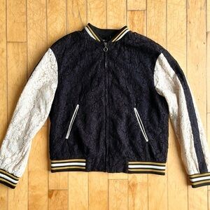 Zara TRF Outerwear White and Black Lace Bomber Jacket Vest Size Medium